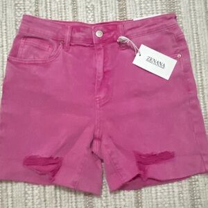 Zenana Outfitters Fuchsia Distressed Jean Shorts